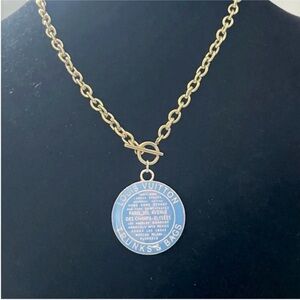 Authentic Louis Vuitton Blue Trunks & Bags Charm Pendant / 18” Gold Plated Chain